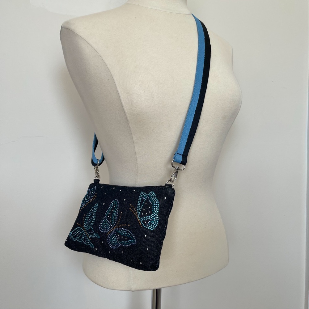 Y2K Denim Shoulder or Crossbody Rhinestone Butterfly Purse - Made by Brighton